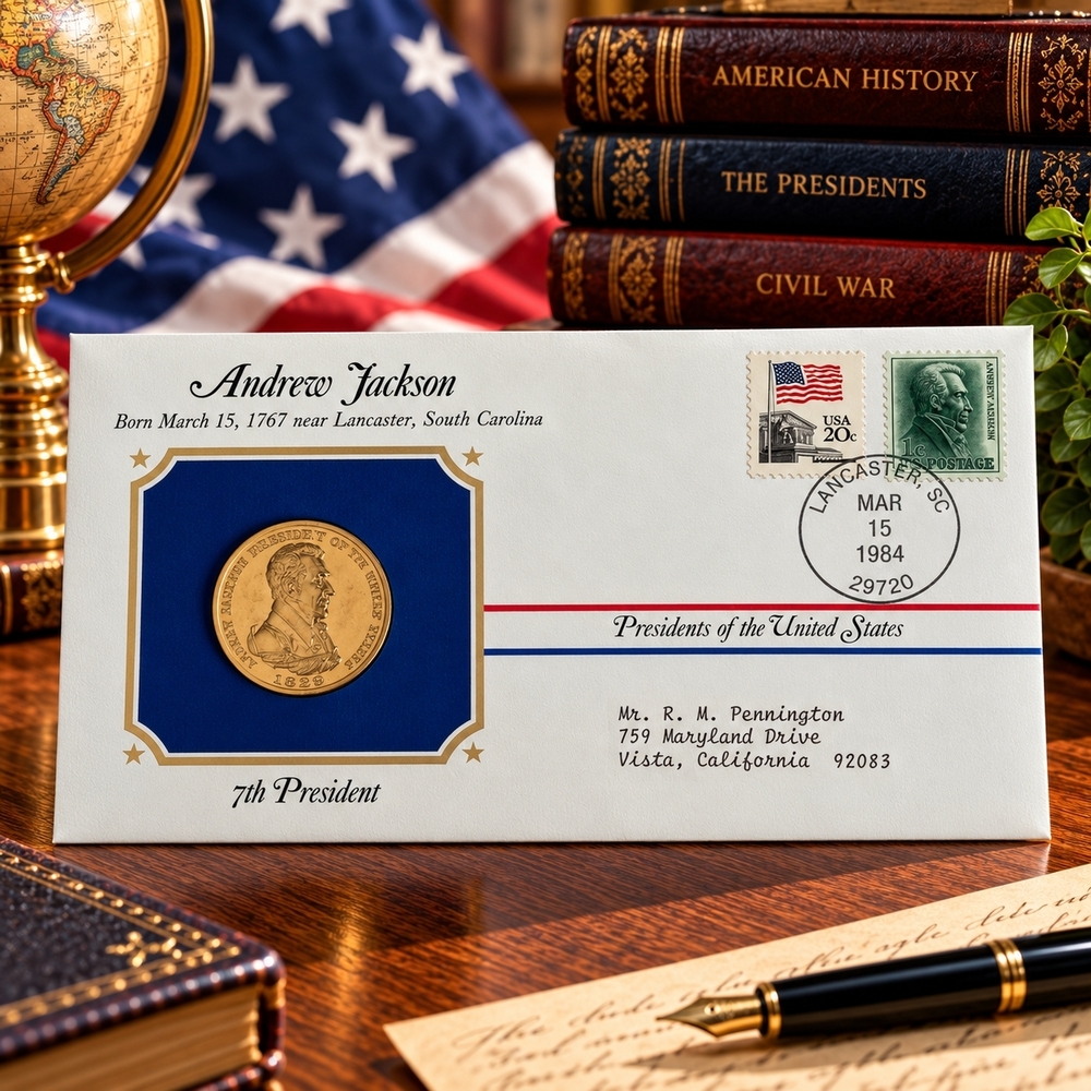 Andrew Jackson 7th President Postal Commemorative Society Gold Medal Cover